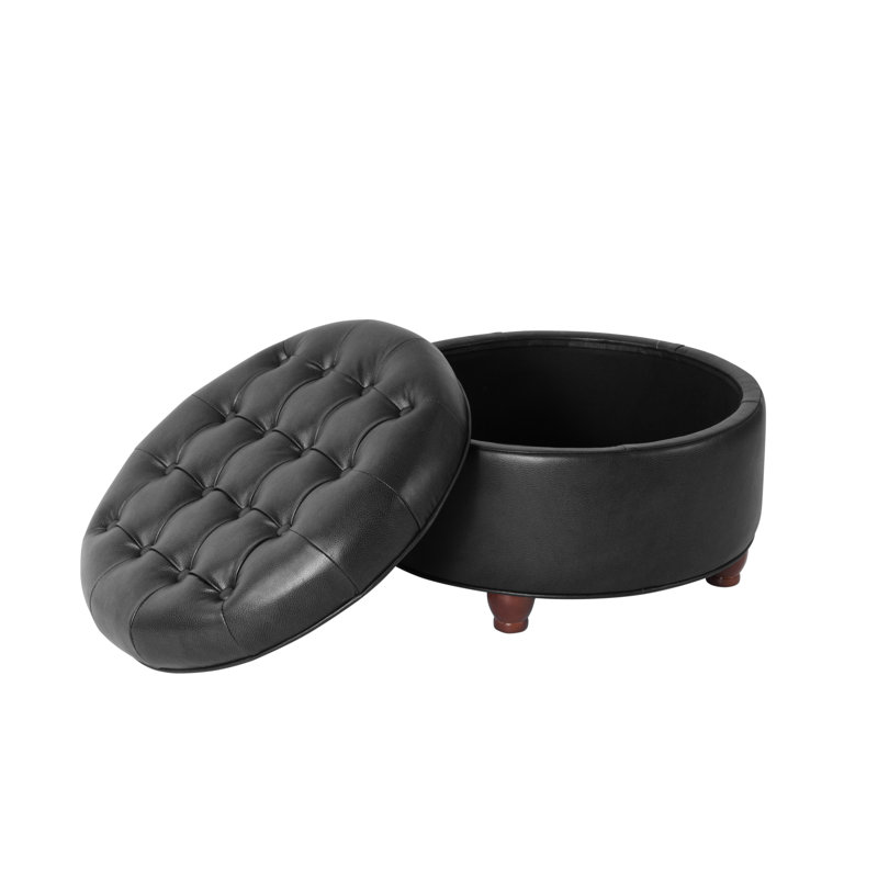 Lona Faux Leather Ottoman, Lona Black Faux Leather 