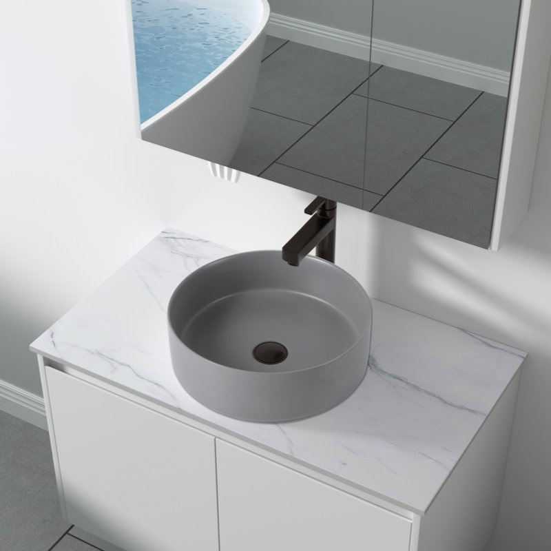 Lavabo de salle de bain vasque circulaire en céramique, Gris