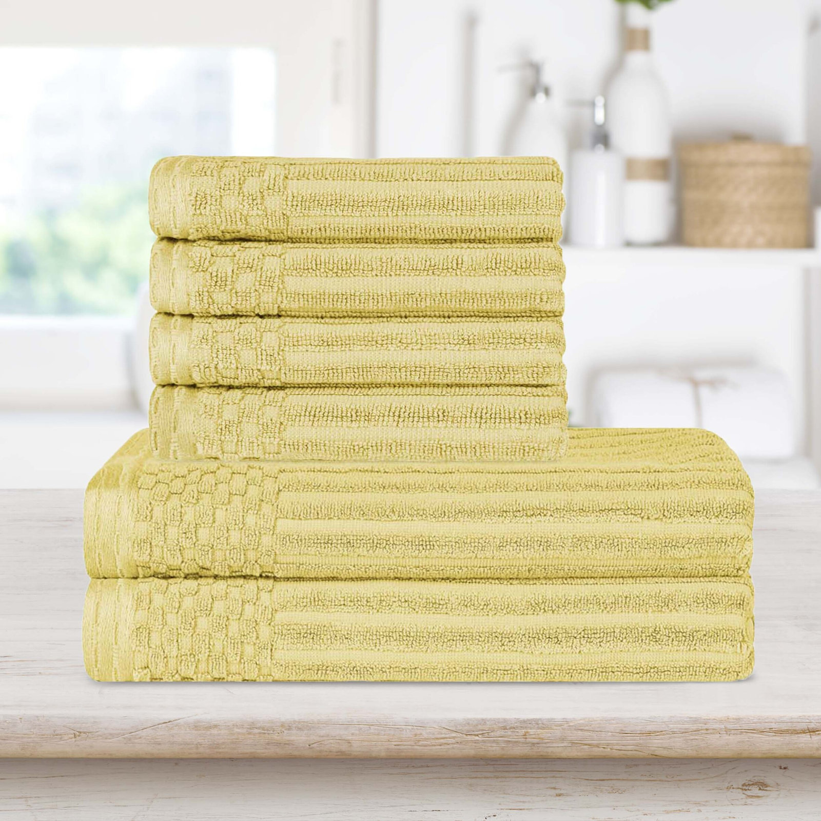 6-Piece Ribbed Cotton Towel Set, Golden Mist