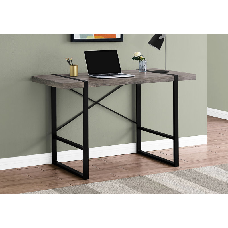 Bureau à domicile - Modèle de bureau d'ordinateur - l 49 po en stratifié taupe avec pieds en métal noir et support pour dossier de table de 48 po