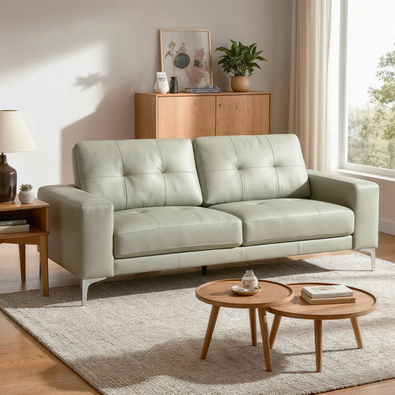 Canapé à accoudoirs carrés en cuir véritable 78,9 po Korbin, Orange