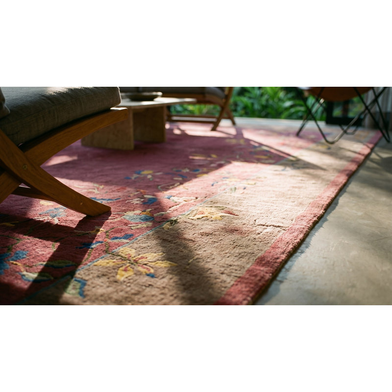 Antique Floral Art Deco Design Chinese Purple / Lavender / Mauve Color Rug
