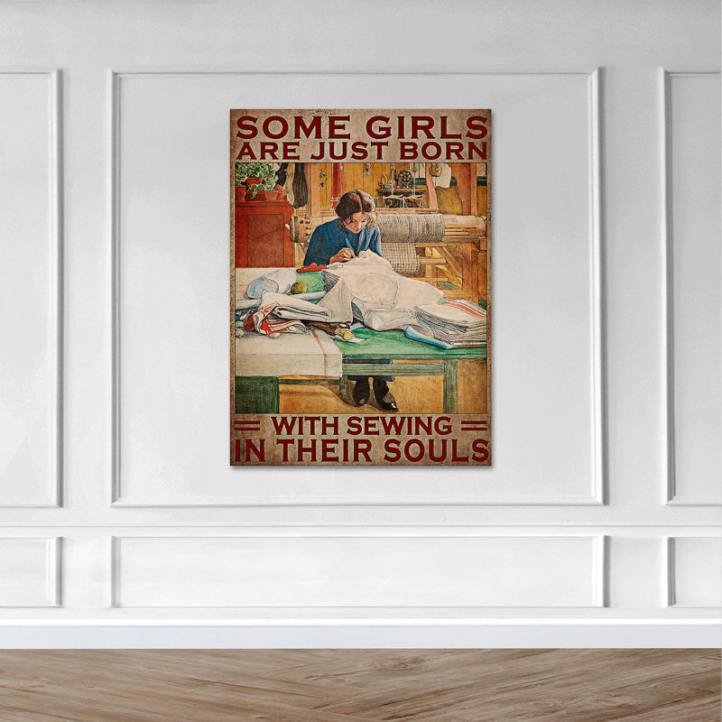 «Girl Sewing At Her Home», impression sur toile tendue, H 36 po x l 24 po x P 2 po