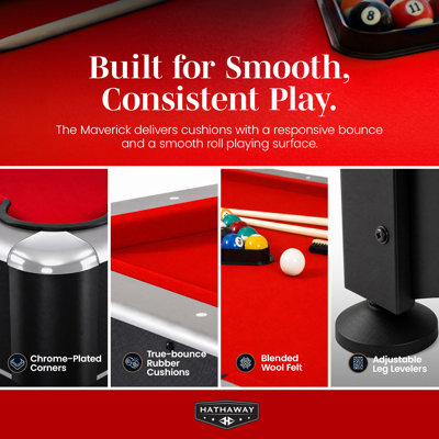 Table de billard 7 pieds avec plateau de tennis de table Hathaway Maverick - avec accessoires pour les deux jeux - Ping-pong et table de billard combinés pour les familles - Finition noir mat, feutre rouge