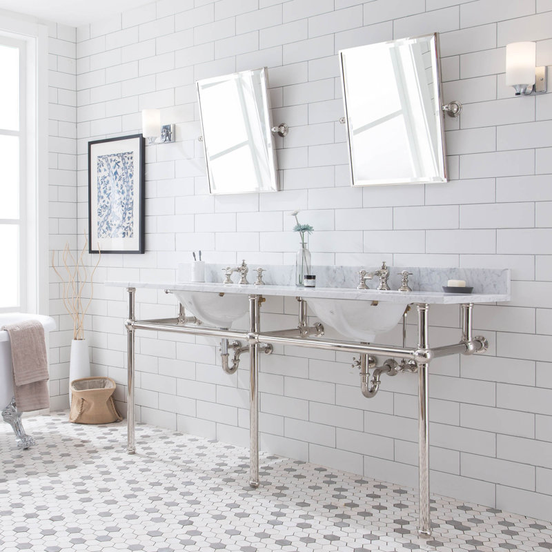 Embassy Stone Oval Console Bathroom Sink with Faucet and Overflow, Polished Nickel