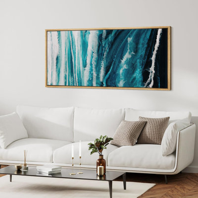Coastal Beach " Marine Abstract Textured Ocean Waves Vintage Inspired Stripes Rustic Art Decor Extra Large Pictures "