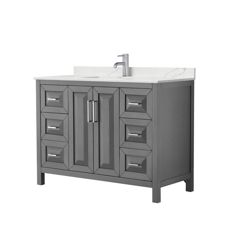 Daria 48'' W Vanity, White Quartz, Gray, Polished Chrome