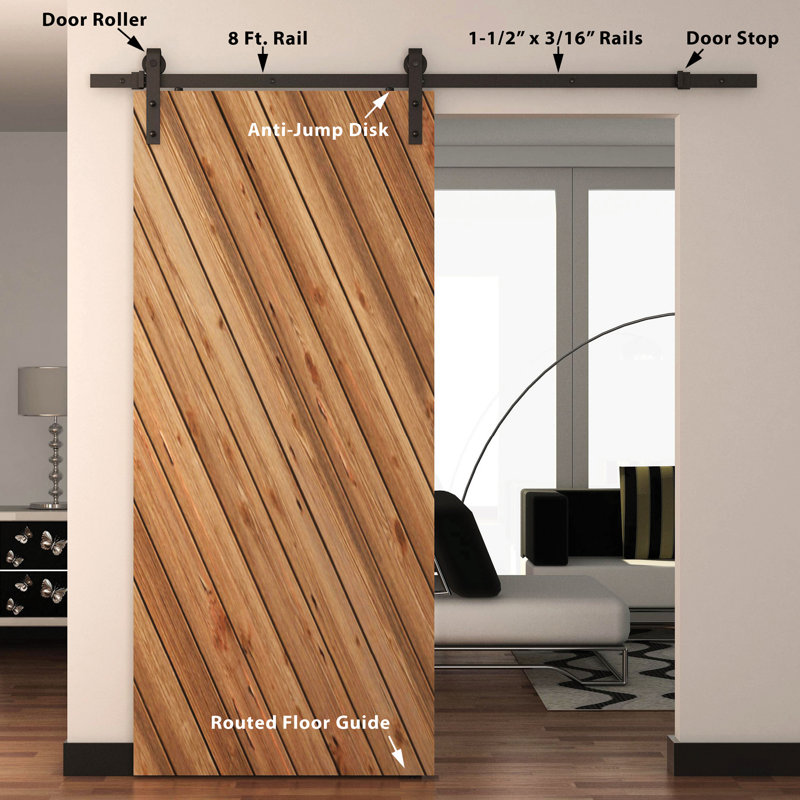 Black Steel Sliding Barn Door Hardware Kit with 96" Track