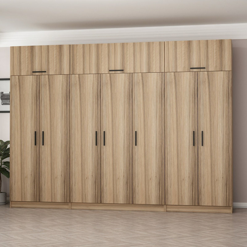 Elina 7 Door Manufactured Wood Wardrobe, 255cm H x 315cm W x 52cm D, Brown
