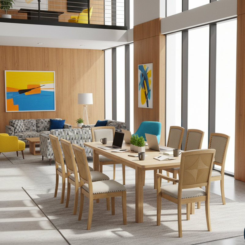 Ensemble de table de réception extensible de 84 po avec sièges rembourrés, 6 chaises et 2 fauteuils, ensemble de réunion et d'accueil 9 pièces