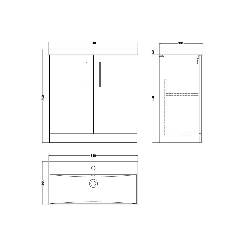 Arno 810mm Single Bathroom Vanity with Integrated Vitreous China Basin, Satin Anthracite