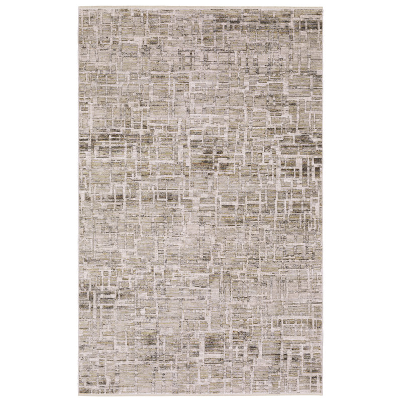 Telisa Modern Architectural Block Ivory / Grey Area Rug, Rectangle 2'3" x 3'