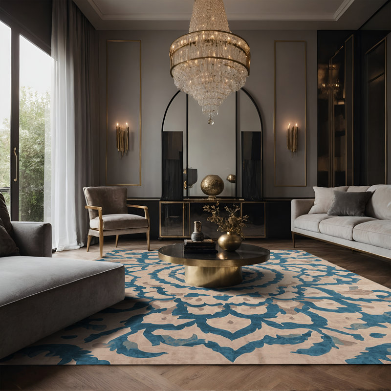 Tapis beige soyeux et moelleux, Rectangle 6 pi x 9 pi