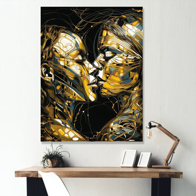 Acrylique Couple qui s'embrasse II - impression abstraite sur toile marbrée