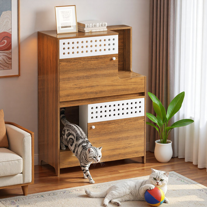 Ensemble de bac à litière moderne avec trous de ventilation Airy, Brun