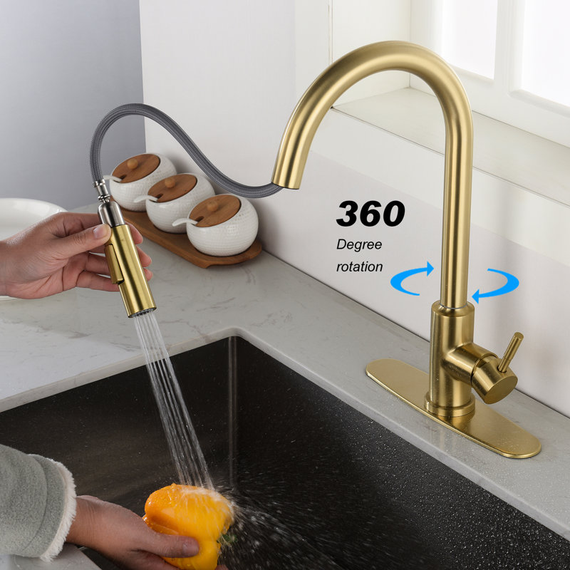 Gold Stainless Steel Touch Kitchen Faucet With Pull Down - 360-Degree Rotating For Complete Sink Maintenance, Easy Water Temperature And Flow Adjustment, Corrosion Rust , 15.62 In. Depth, 10.27