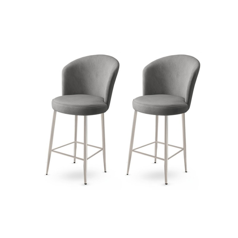Pearlene Upholstered Velvet Bar Stool, Grey, 2, Ivory