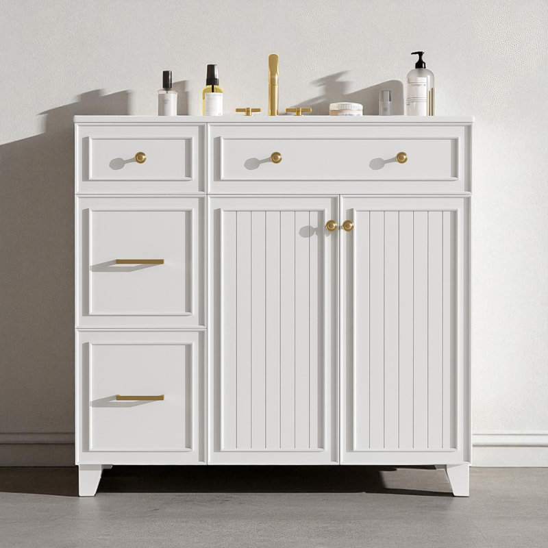 Meuble-lavabo simple 36 po avec lavabo en céramique, assemblage requis, Blanc
