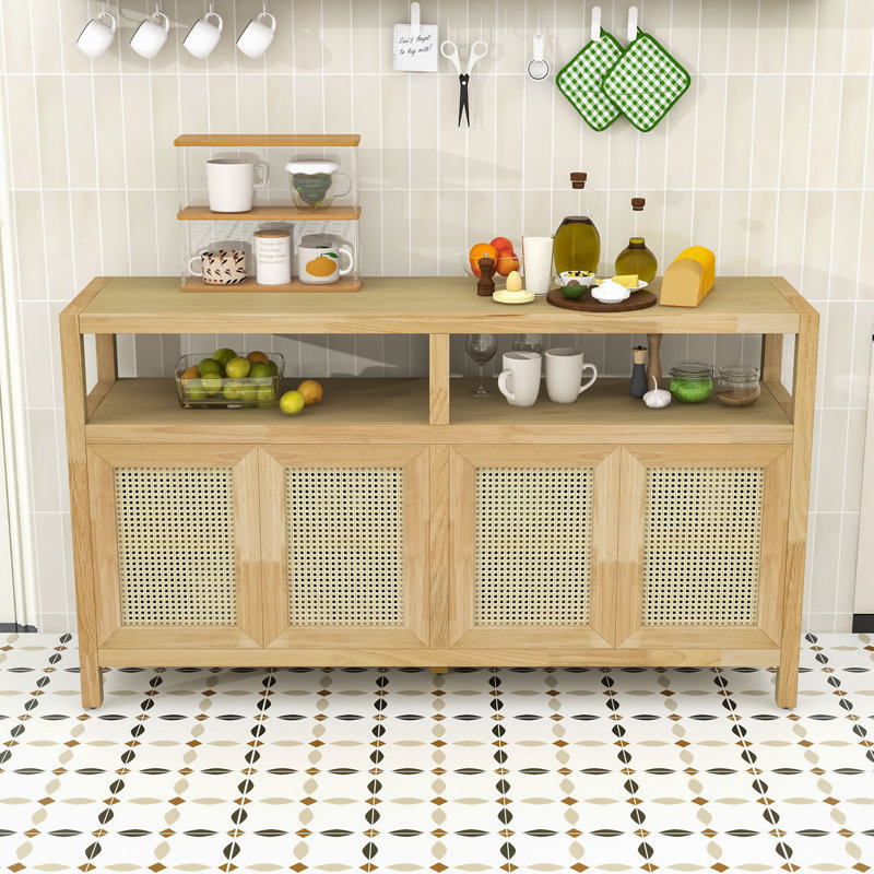 Bohemian-Style Cabinet with Ash Veneer Finish and Adjustable Shelves, Natural