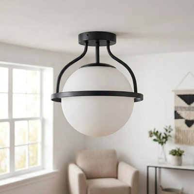 11.2" W 1-Light Frosted Glass Sphere Semi Flush Mount 