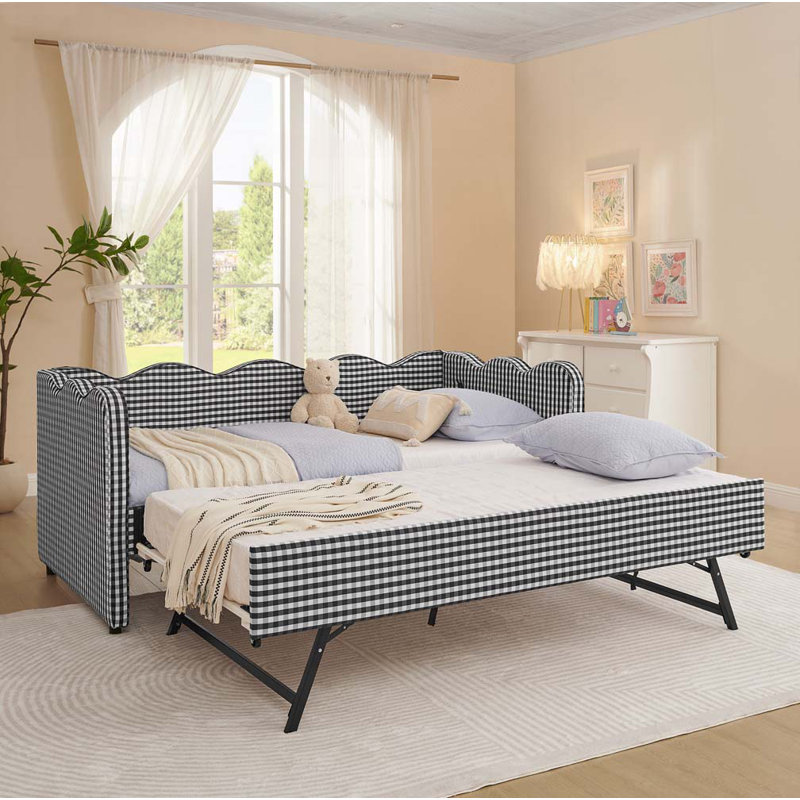 Lit de jour rembourré avec couchette escamotable, port USB, Noir
