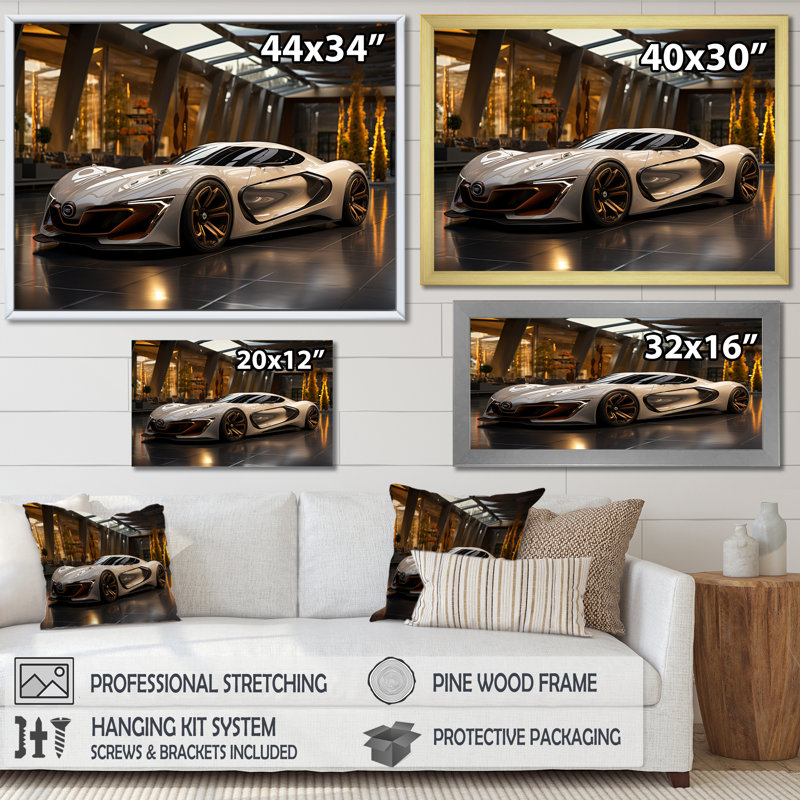 Vitrine de voiture de sport exotique - art mural voiture exotique, Cadre flottant doré, H 16 po x l 32 po x P 1 po