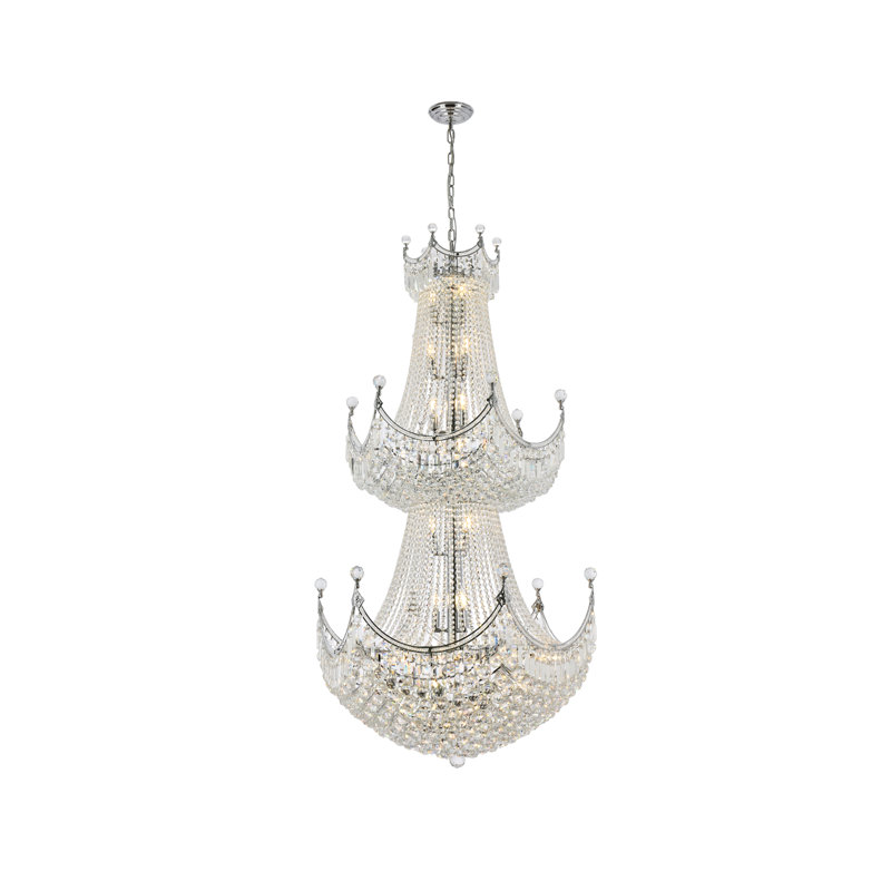 Lustre unique à niveaux 36 lumières avec accents de cristal Eustacio, Chrome