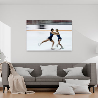 Dynamic Ice Skaters Elegant Contemporary Winter Wall Art Print