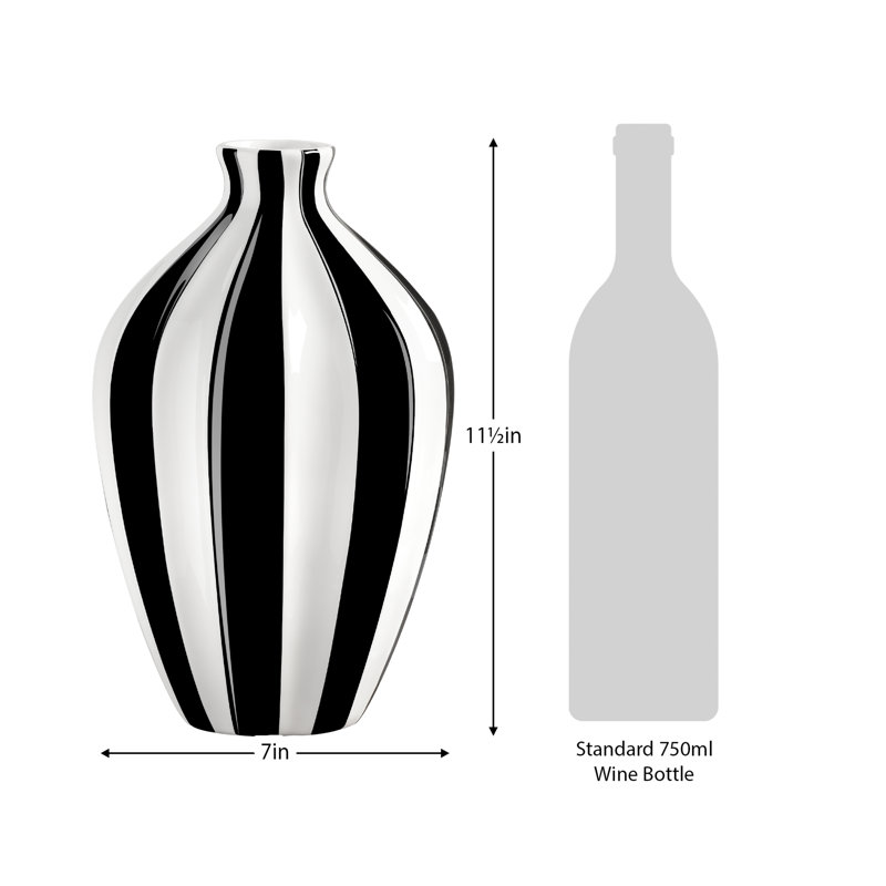  Vase en céramique noir et blanc 11 po Gelb, Hauteur totale - 11,5 po 