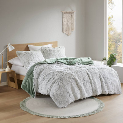 Shaggy Faux Fur Comforter Set with Plush Reverse