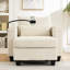 Fauteuil convertible beige en velours côtelé pour salon, avec porte-gobelets, rangement dissimulé pour accoudoirs et poches latérales-496484515-496484520