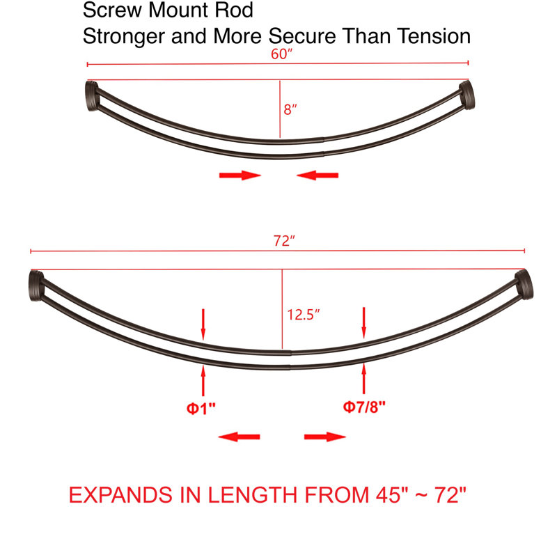 Bronze Wall Mounted Double Curved Aluminum Shower Rod