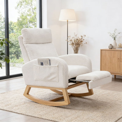 Teddy Fabric Accent Rocking Chair with Solid Wood Legs