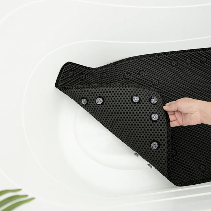 Tapis de douche blanc en mousse antidérapante avec ventouses - 36 po x 17 po, Noir