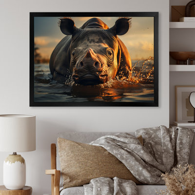 " Wild Rhino In The Water Wildlife "