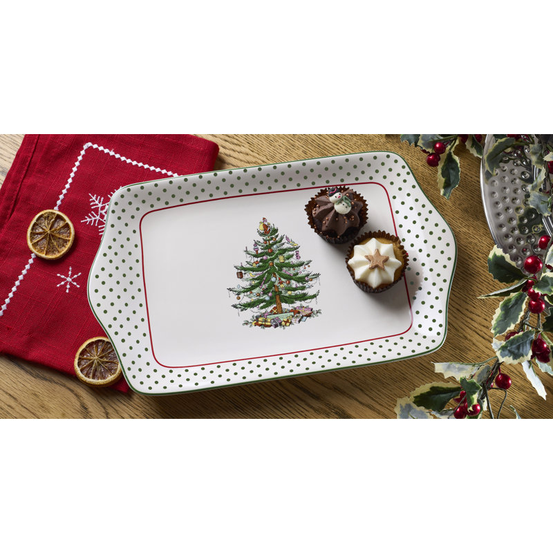 Christmas Tree POLKA DOT DESSERT TRAY 12"