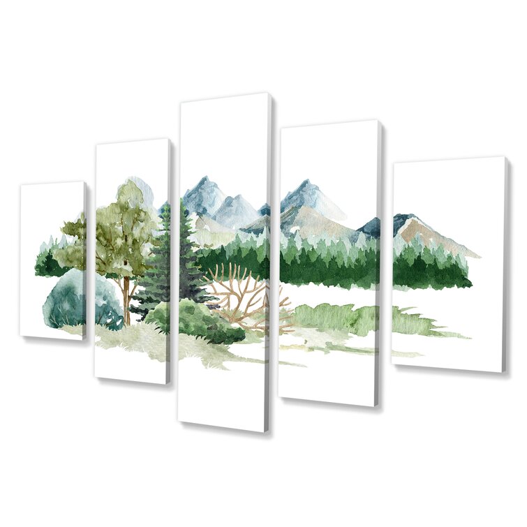 DesignArt Trees Bush Grass In Wild Landscape On Canvas 5 Pieces Print ...