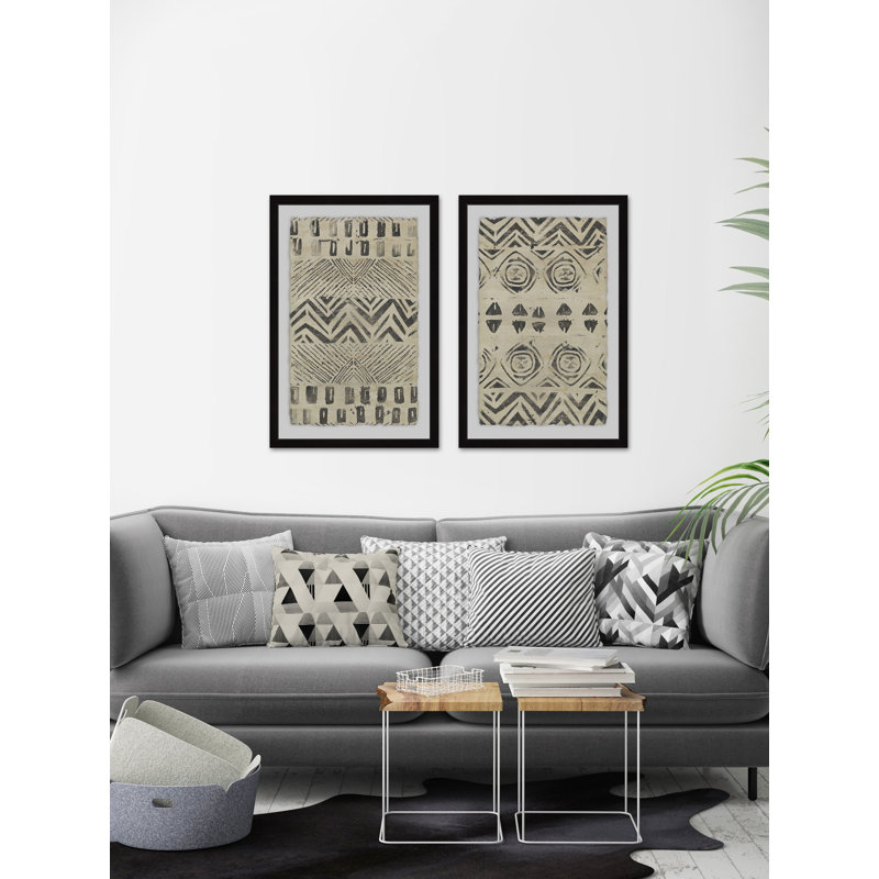 Golden Patterns Abstract Canvas Art Set in Black Frames