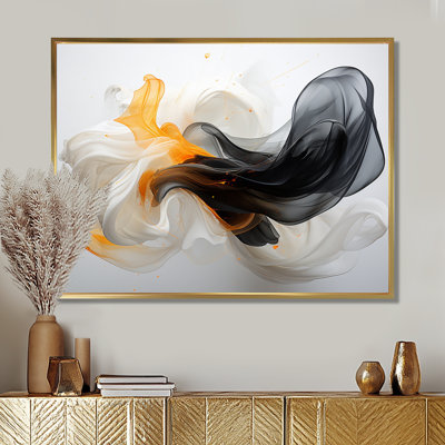 Blanc blanc vagues noires - encre liquide, art mural abstrait, salon