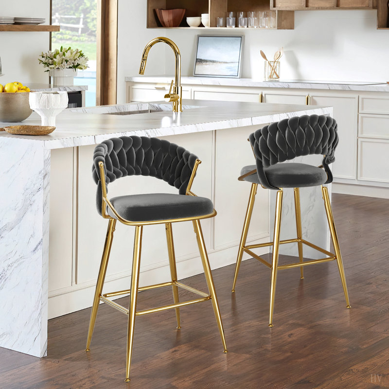 Tabouret de comptoir en velours 25,2 po avec accents, conception ergonomique et siège moelleux pour îlot de cuisine et bar