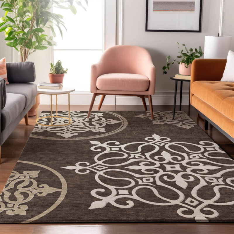 Premium Machine Washable Prisco Chocolate Rug, Rectangle 9' x 12'