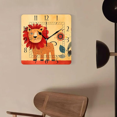 Horloge murale décorative horloges carrées silencieuses de 10 pouces pour la cuisine du salon, tête de lion