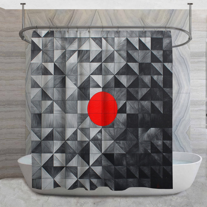Red Dot Shower Curtain -  Abstract Bathroom Decor Minimalist, 84"H x 70"W