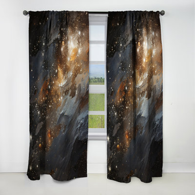 Abstract Gold And Black Constellation II - Collages Abstract Velvet Blackout Curtain - 1 Panels