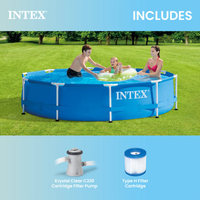Intex Metal Frame Outdoor Pool Set with Cover & Type H Filter Cartridge (6 pack)