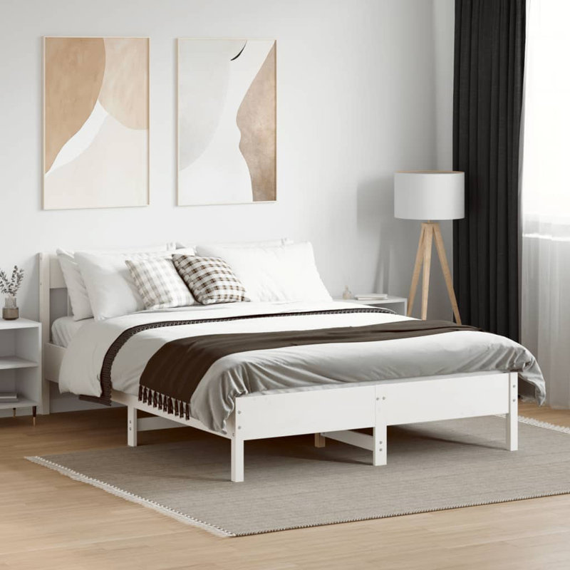 Vernia Solid Wood Bed, European Double (140 x 200cm), White
