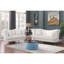 Velours bleu 2 en 1 rond avec rangement, repose-pieds carré et table basse pour la maison, réversible comme surface de jeu, peu encombrant et pré-assemblé