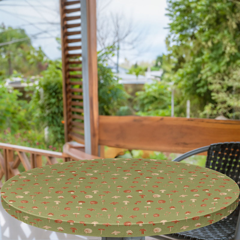 East Urban Home Mushroom Fitted Round Tablecloth Pale Olive Green Beige, 51.97" Round