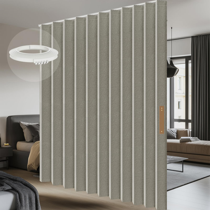 100% Blackout Accordion Room Divider Curtains - With Flexible Ceiling Track Total Privacy Sound Proof Curtains Suitable For Bedroom Patio Sliding Door(Grey, W100 X L84, 1 Pack)