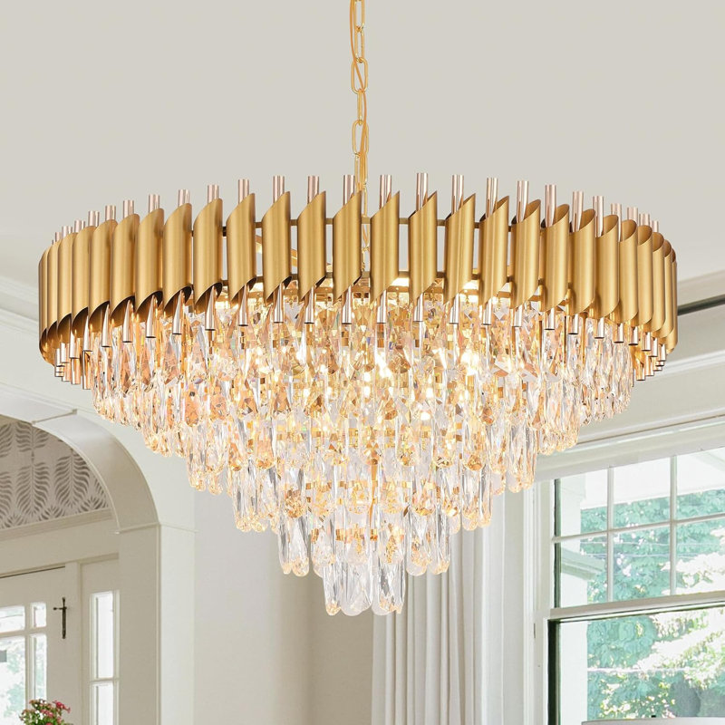 Modern 29 inch crystal pendant light with golden finish rose gold tube E14 Base (excluding bulb)